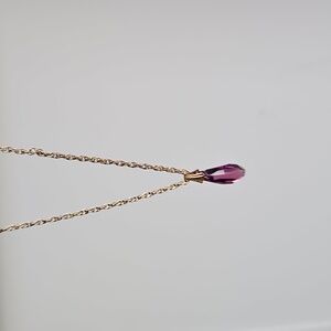 Purple Crystal Faceted Necklace Slender Cut Goldtone Chain Incl NWOT